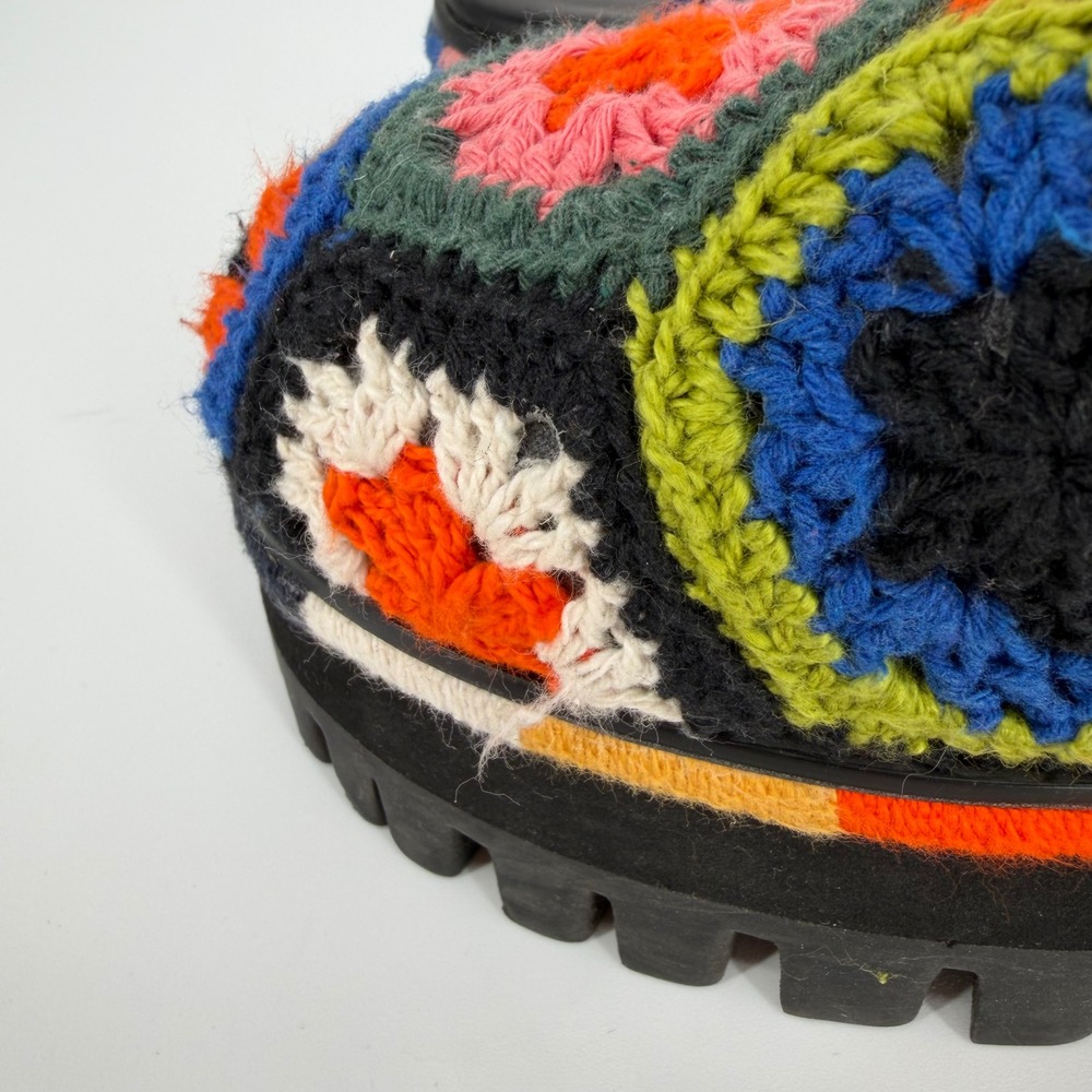 FARM RIO BLACK COLORFUL CROCHET PLATFORM MULES SIZE 8 GRANNY SQUARE BOHO HIPPIE - Picture 13 of 13
